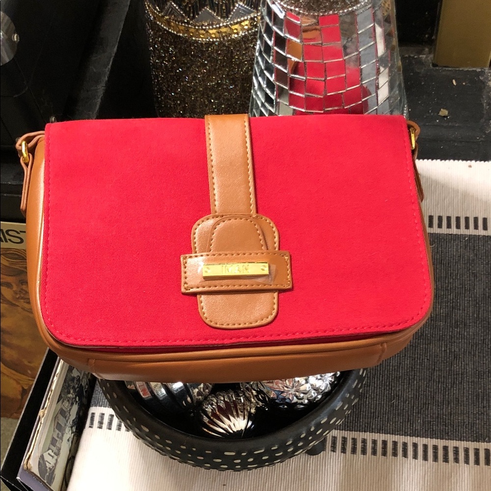 IMAN Red and Tan Crossbody Bag